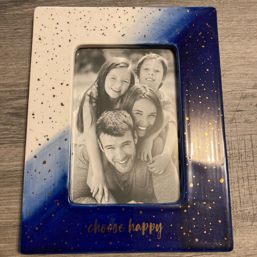 “Choose Happy” 4x6 Ceramic White and Blue Picture Frame